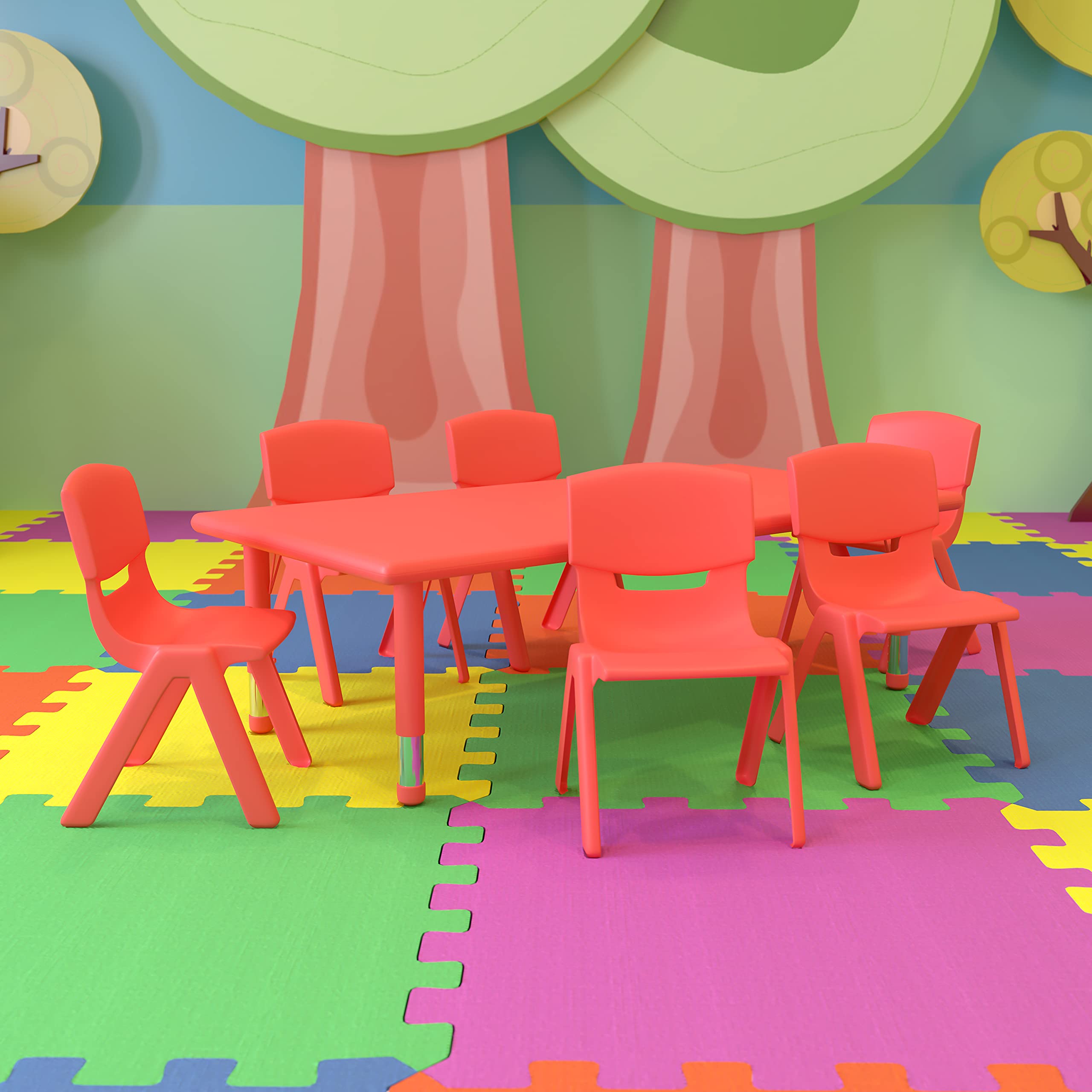 Flash Furniture Rectangular Activity Table Set, 24'W X 48'D X 14.50' - 23.75'H, Red